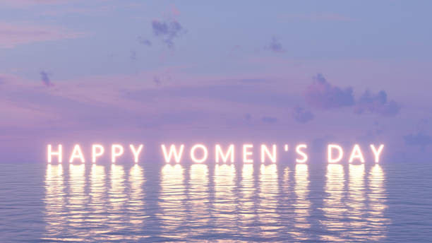 Happy Women's Day Neon Text on Sea