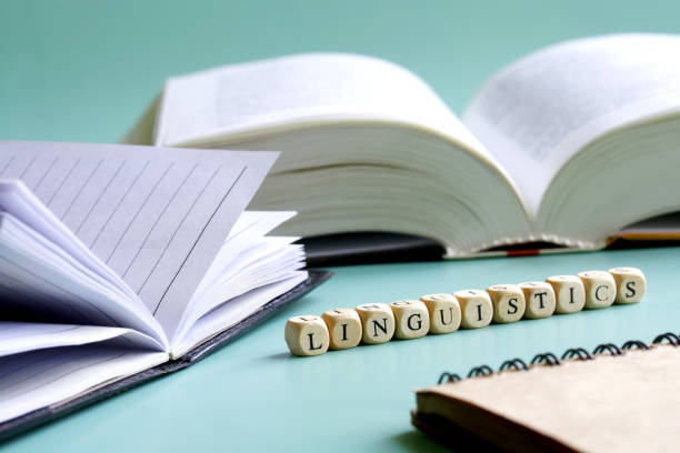 istock The word linguistics next to an open book and two notepads. Concept for studying linguistics at school, college and university. White background. Selective focusing 1364745224
