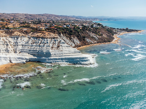 Aerial view of Scala dei Turchi, a famous landmark in Sicily, Italy