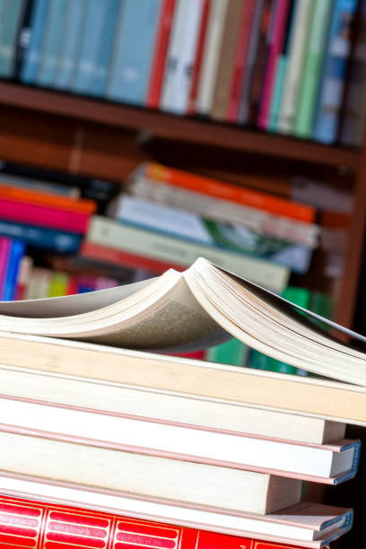 istock Books stacked with library on the background 1364745465