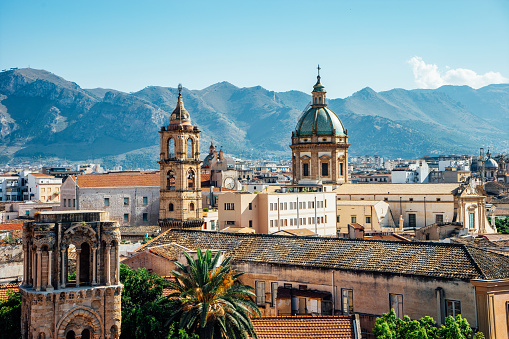 Skyline view of Palermo on a sunny day. High angle view.