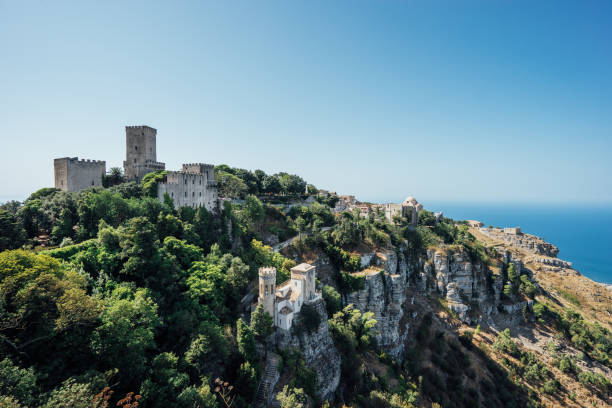 Aerial view of Erice on a sunny day. Erice is an historical small village in Sicily, Italy.