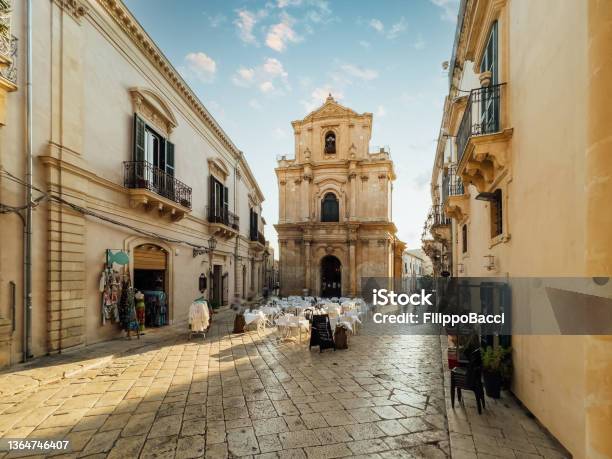 Scicli Square At Sunset Sicily Italy Stock Photo - Download Image Now - Sicily, Scicli, Ragusa - Sicily