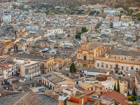 Aerial view of Scicli, Sicily. Ancient town of Scicli, Italy. High angle view.