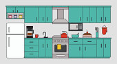 istock Kitchen Background Cooking Appliances Flat Design Vector Illustration 1364746532