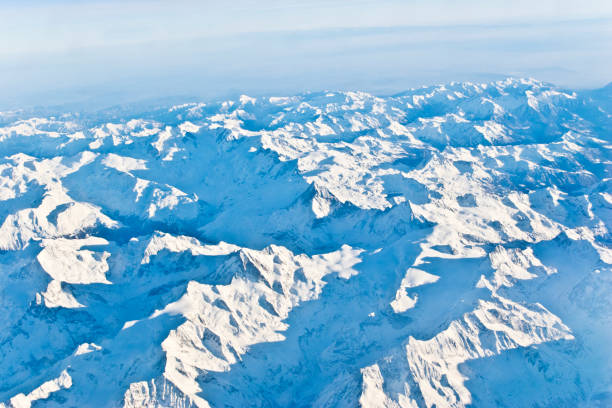 Aerial view of the French Alps with the Matterhorn in the center.