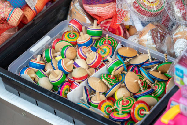 istock Lots of colorful spinning tops 1364751779