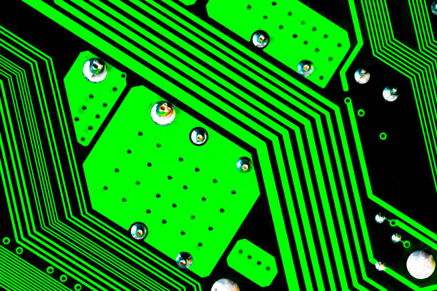 istock Macro Close up of printed wiring on PC circuit board 1364754751