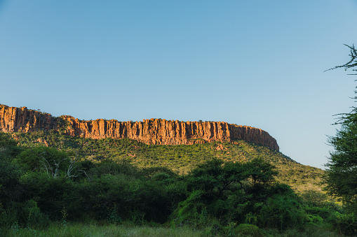 Panoramic view of the big plateau from the campsite in the tree area, Southern Africa