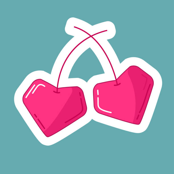 vector valentine's day sticker, pink heart shaped cherry, juicy berry - cherry valentine 幅插畫檔、美工圖案、卡通及圖標