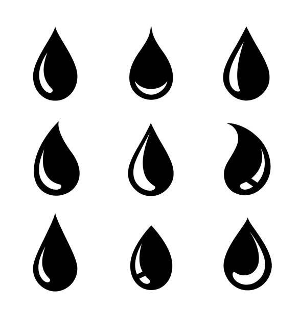 black falling drops energy set fuel icons black abstract liquid drop icons and falling droplet silhouettes set on white falling stock illustrations