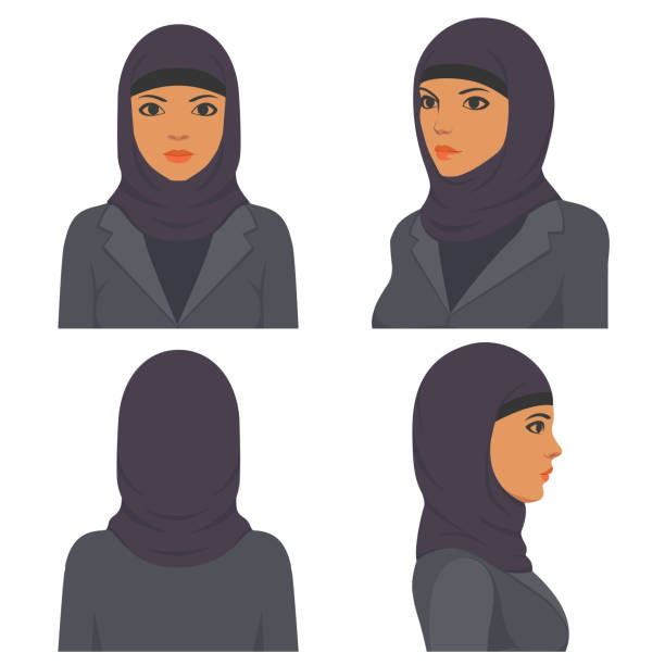 illustrations, cliparts, dessins animés et icônes de portrait de visage musulman arabe, recto, profil, vue latérale - middle eastern ethnicity illustrations