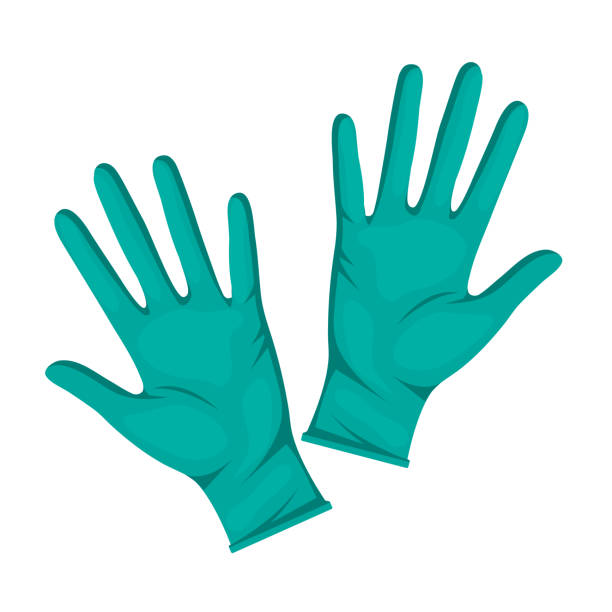 Medical rubber gloves. Covid-19, epidemic prevention concept vector cartoon rubber medical glove, housework cleaning, epidemic prevention concept, antibacterial, disinfection, sterilization, isolated, sign and icon surgical glove stock illustrations