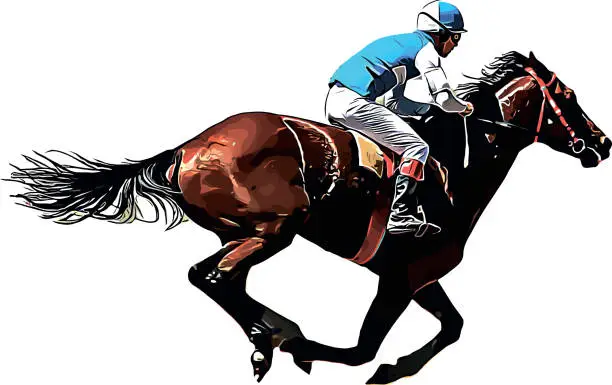 Vector illustration of Racehorse with jockey at races. Isolated on a white background