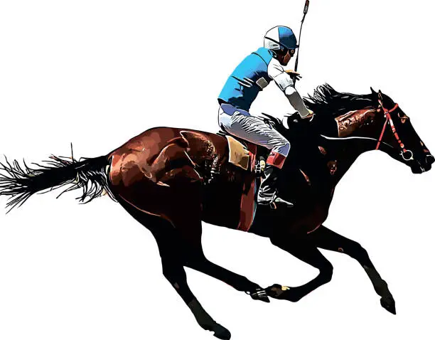 Vector illustration of Racehorse with jockey at races. Isolated on a white background