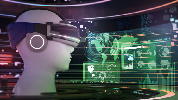 istock Virtual camera technology, virtual reality, simulated world travel via cyberspace, digital technology mornitor,dark background,3d rendering 1364762542