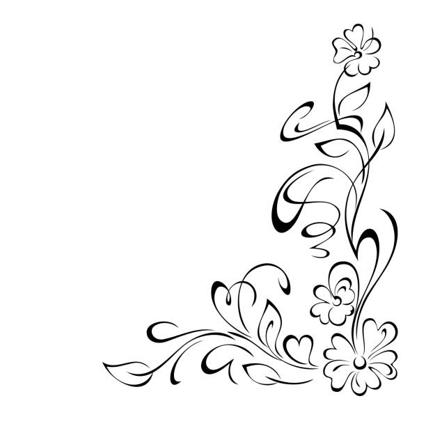 corner decor 11 decorative corner design with stylized flowers, leaves and curls. graphic decor tracery stock illustrations