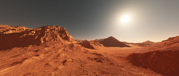 istock Mars planet landscape, 3d render of imaginary mars planet terrain 1364770797