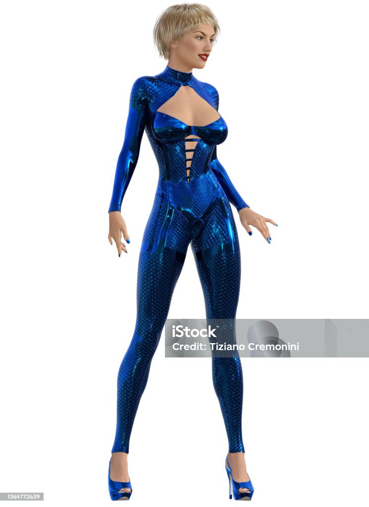 Mujer Uniforme Azul Metálico Ilustración En 3d Foto de stock y más banco de imágenes de Futurista - iStock