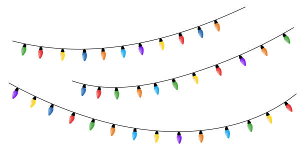 Colorful garland lights. Vector party decoration lightbulbs isolated on white Colorful garland lights. Vector party decoration lightbulbs isolated on white. fete stock illustrations