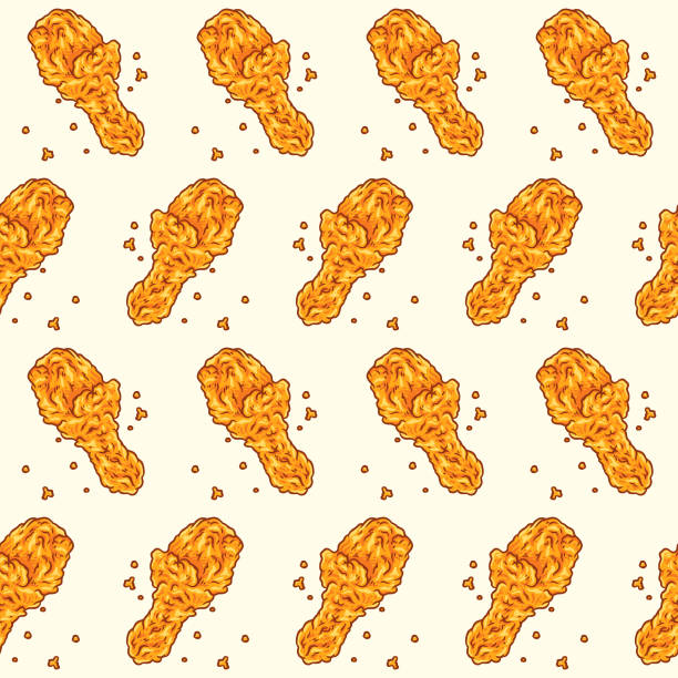 Crispy fried chicken seamless pattern Crispy fried chicken seamless pattern. Fast food pattern background fried chicken stock illustrations