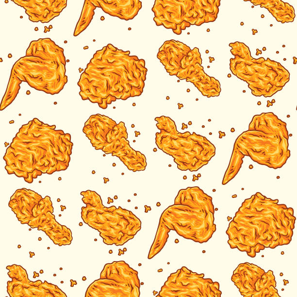 Crispy fried chicken seamless pattern Crispy fried chicken seamless pattern. Fast food pattern background nuggets heat stock illustrations