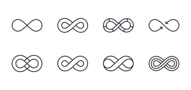 Vector infinity icons. Editable stroke. The symbol of the unlimited in mathematics, space. Set of different lines of shapes. Black geometric elements on a white background. Stock thin illustration Vector infinity icons. Editable stroke. The symbol of the unlimited in mathematics, space. Set of different lines of shapes. Black geometric elements on a white background. Stock thin illustration. eternity symbol stock illustrations