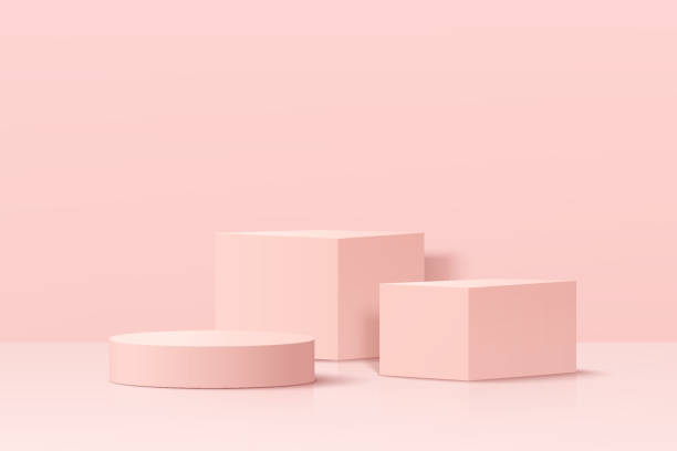 реалистичный пастельно-розовый 3d геометрический пьедестал подиума, установленный в абстрактной комнате. минимальная сцена для демонстрац - pedestal stock illustrations
