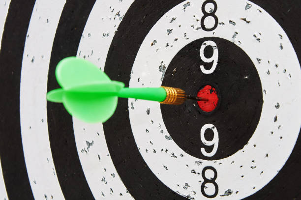 istock Green dart hits the center zone of target 1364781818