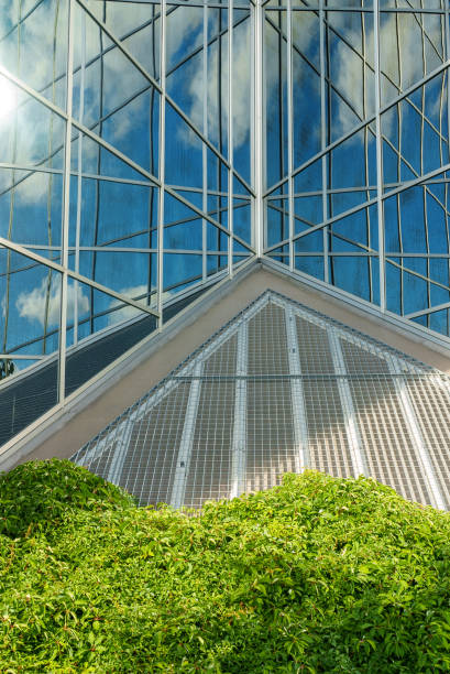 istock Eco-friendly office glass building with greenery. 1364781875