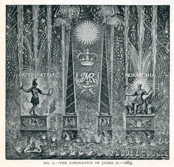 ilustraciones, imágenes clip art, dibujos animados e iconos de stock de fireowrks de la pasada coronación de jacobo ii 1685 - jacobo ii de inglaterra