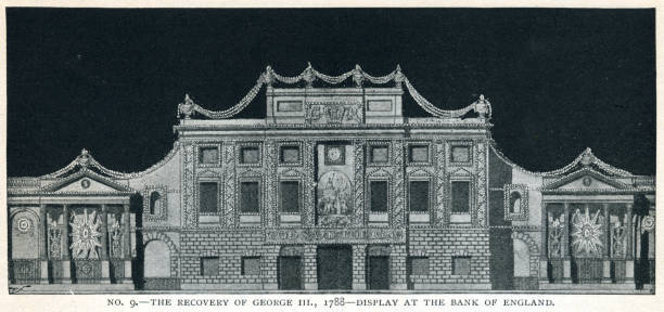 fireowrks of the past recovery of george iii 1788 display at bank of england - bank of england stock illustrations