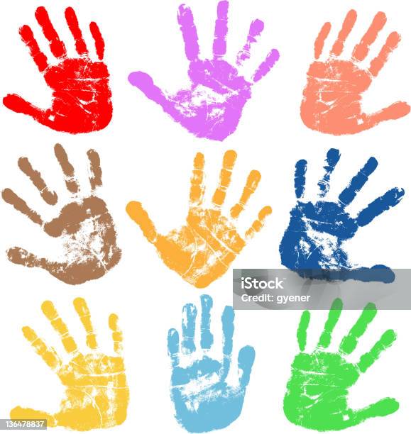 Handprints - Stockowe grafiki wektorowe i więcej obrazów Odcisk dłoni - Odcisk dłoni, Przedszkole, Grafika wektorowa
