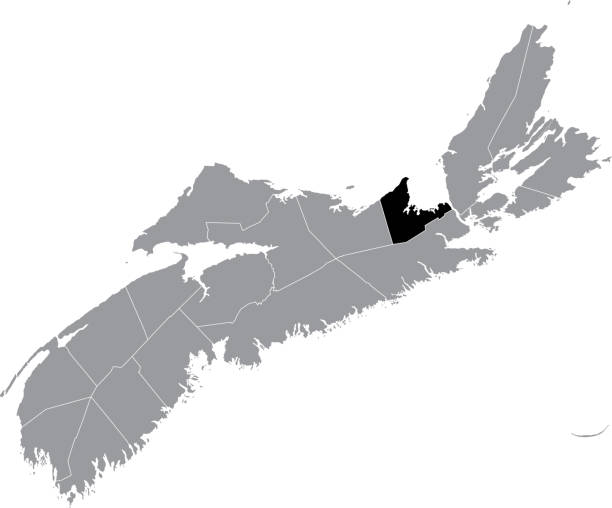 Locator map of the ANTIGONISH COUNTY Black flat blank highlighted location map of the ANTIGONISH COUNTY inside gray administrative map of counties of Canadian province of Nova Scotia, Canada canadian flag maple leaf computer icon canada stock illustrations