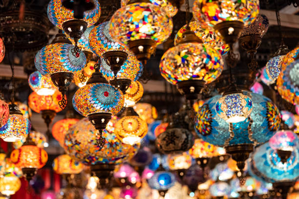istock Colorful hanging colorful turkish lamps 1364789456