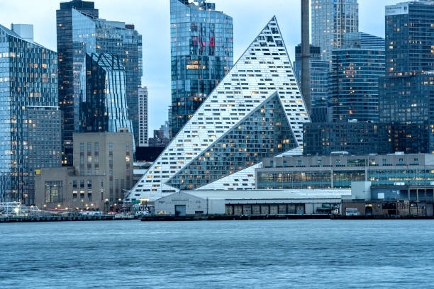 Landscape view of Manhattan's westside, featuring VIA 57 West at sunset. New York, NY - USA - Jan 2, 2022 Landscape view of Manhattan's westside, featuring VIA 57 West at sunset. logan west stock pictures, royalty-free photos & images