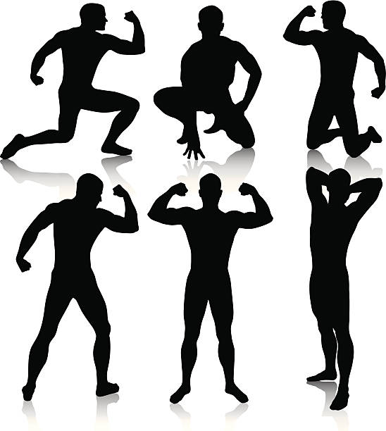 nude männliche silhouetten - body building men flexing muscles male stock-grafiken, -clipart, -cartoons und -symbole