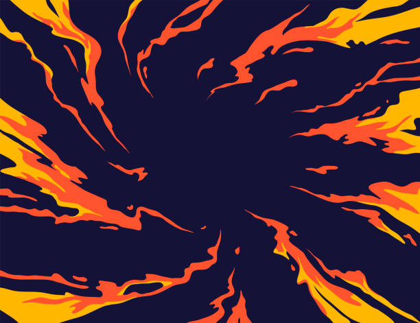 만화 환상적인 불꽃, 연기 배경. 디자인 템플릿 페이지입니다. 손으로 그린 벡터 아트 일러스트레이션. - fire stock illustrations