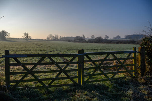 istock Misty view through a wooden farm gate 1364796838