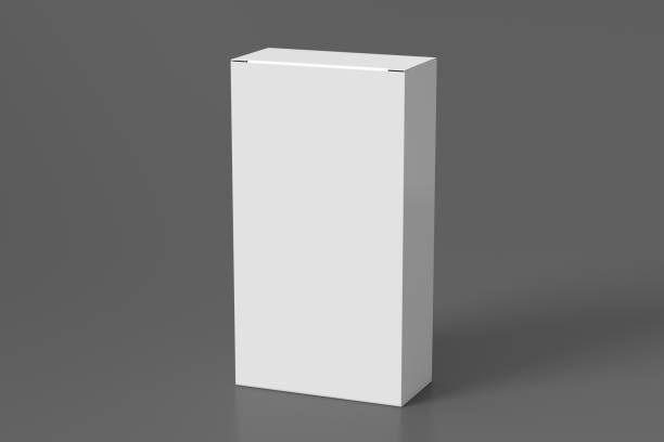istock Gift box mock up: tall and wide white box on gray background. View above. 1364798762