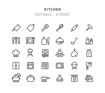Set of kitchen line vector icons. Editable stroke.