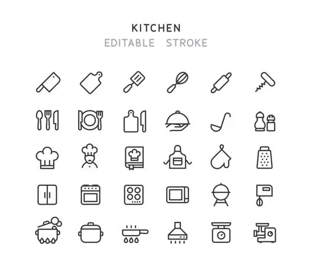 Vector illustration of Kitchen Line Icons Editable Stroke