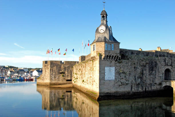 Harbour entrance and fortified wall, France stock photo
