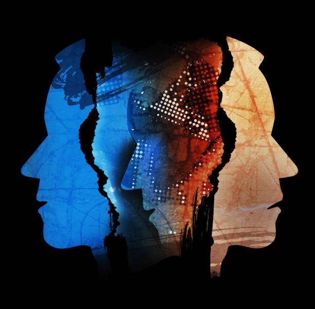 istock Schizophrenia, depression, human tragedy, male heads. 1364802669