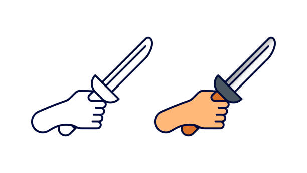 Knife in hand icon set. Knife in the air series special collection linear icon set. Download creative war encounter related vector. Editable linear icon set. white background. ninja stars drawing stock illustrations