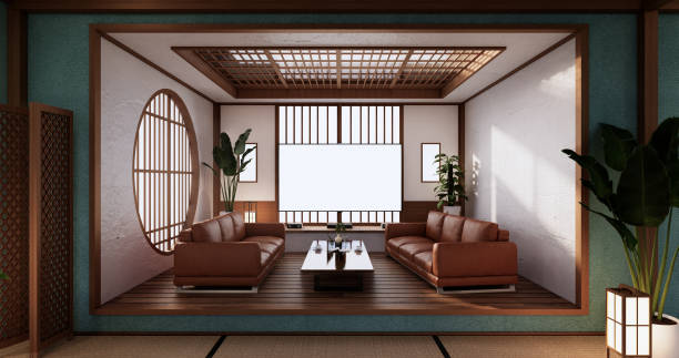 istock Mint Living room japan tropical minimalist design.3D rendering 1364804621