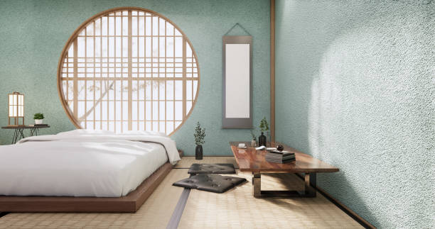 istock The bed room mint color, japanese Minimalist style.3D rendering 1364805697