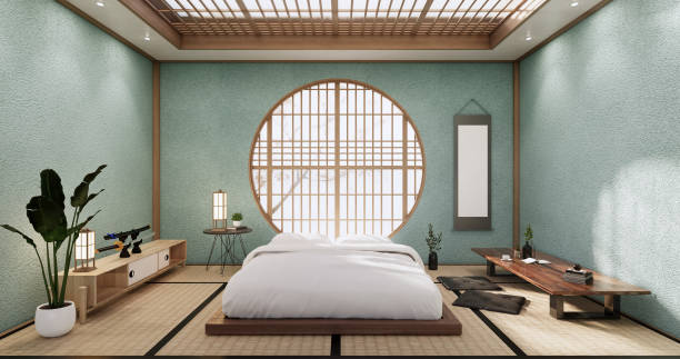 istock The bed room mint color, japanese Minimalist style.3D rendering 1364805701