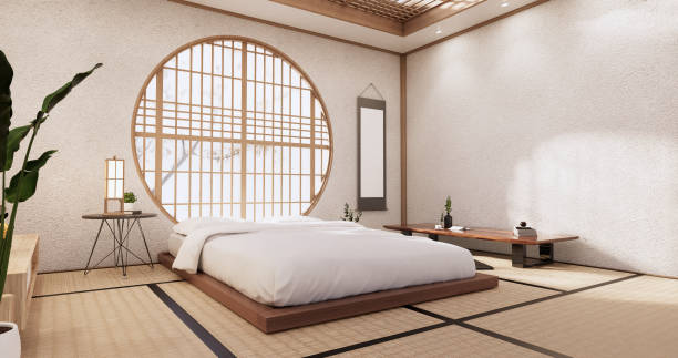 istock The bed room, japanese Minimalist style.3D rendering 1364806216