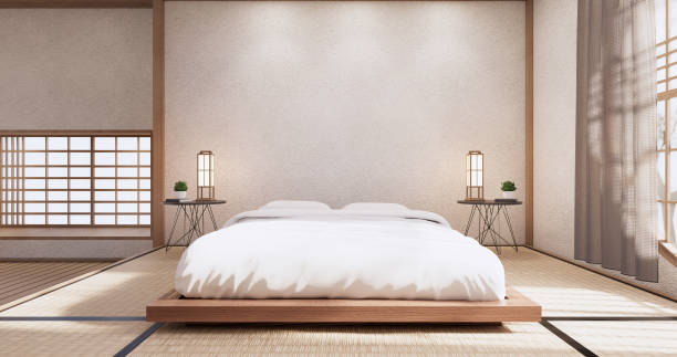 istock The bed room, japanese Minimalist style.3D rendering 1364806830